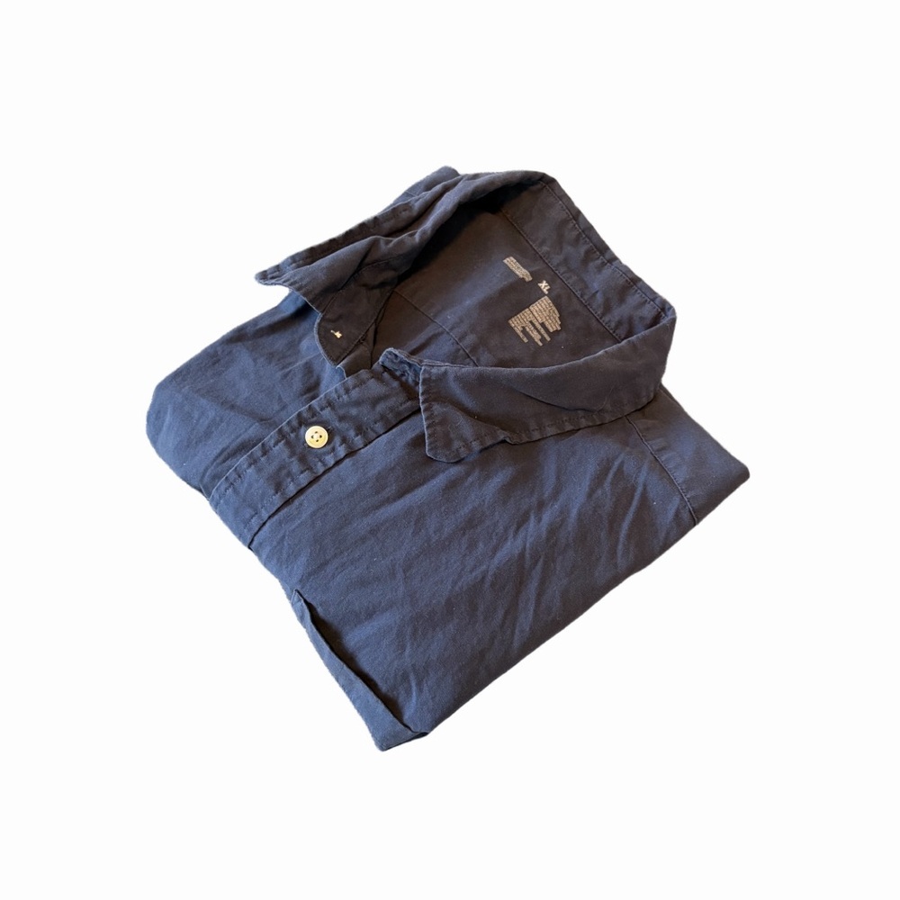 Men's Navy Button-Up Shirt - Classic Collared Style